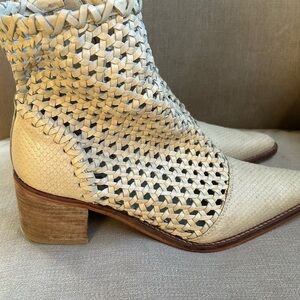 Free People Beige Woven Ankle Booties
